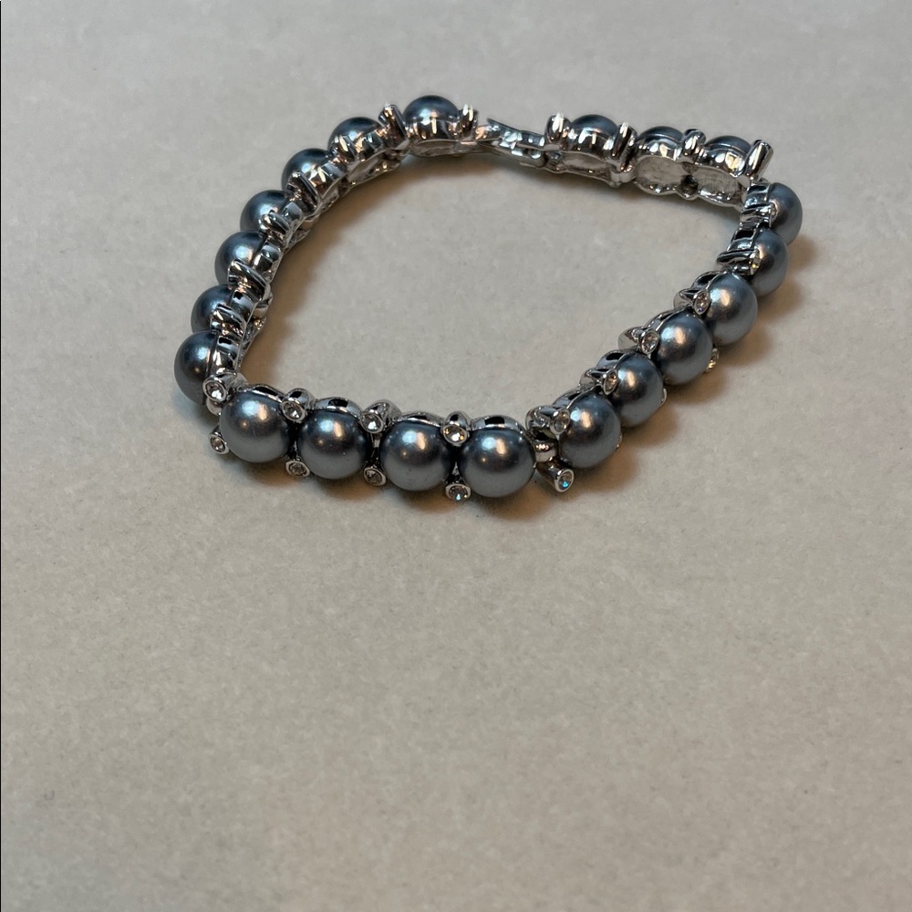 Joan Rivers Silver and Gray Pearl Rhinestones Bracelet